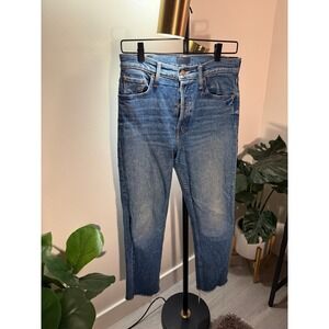 Mother The Tomcat Ankle Fray Jeans Arigato Mr. Roboto Blue Straight Leg 27